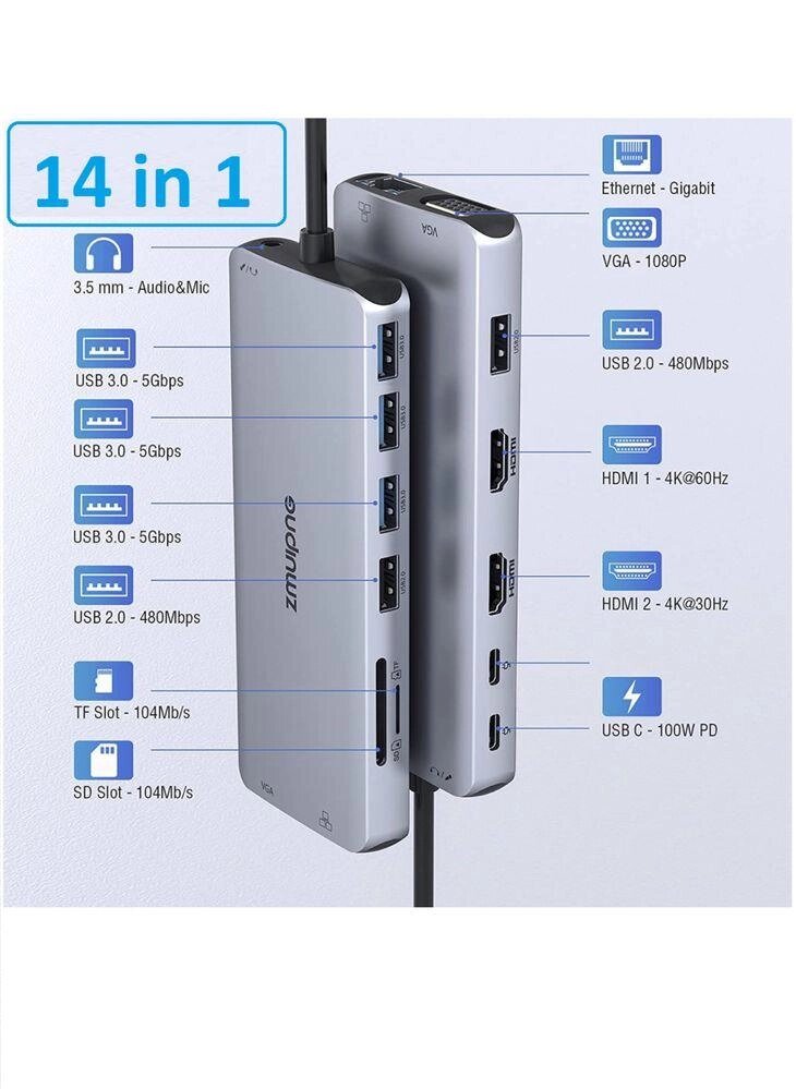 Hub 14в1 MacBook Ноутбук USB TypeC HDMI VGA Ethernet №63) від компанії ARTMOS - Інтернет магазин - фото 1