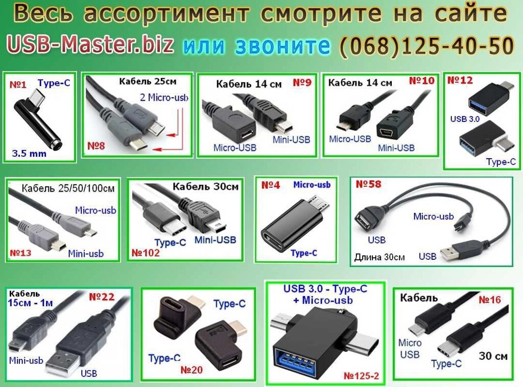 Кабель адаптер, перехідник USB-Type-C-Micro-Mini-Jack-HDMI-VGA-AUX-3.5 від компанії ARTMOS - Інтернет магазин - фото 1