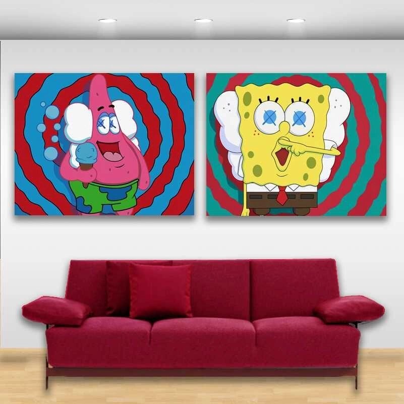 Колекційні картини KAWS SpongeBob та KAWS Patrik від компанії ARTMOS - Інтернет магазин - фото 1