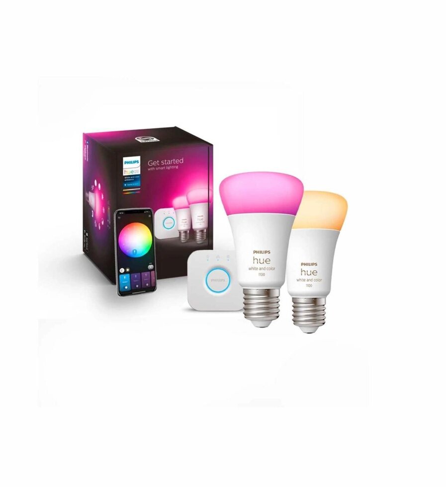 Комплект Philips Hue Color E27 1100лм 75В лампочки 2шт + Hue Bridge від компанії ARTMOS - Інтернет магазин - фото 1