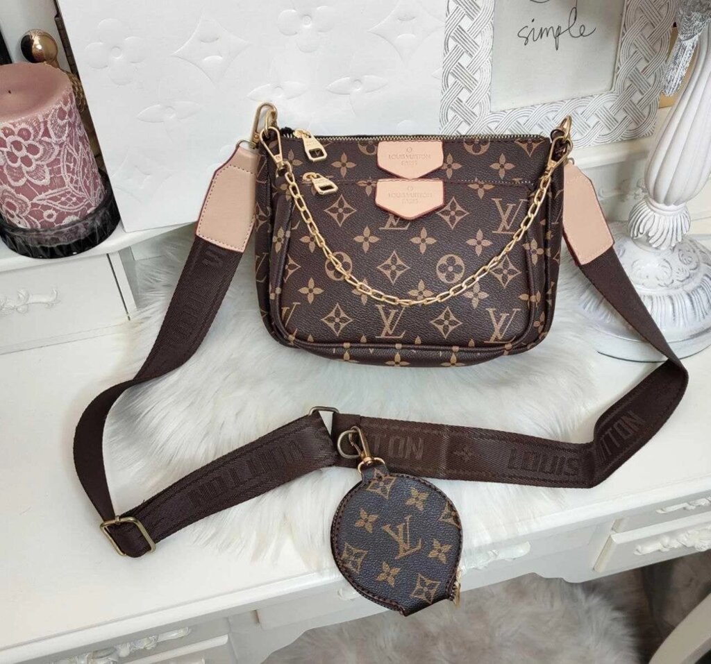 Louis Vuitton 3 в 1 жіноча сумка Луї Вітон шкіряна 3 в 1 коричнева від компанії ARTMOS - Інтернет магазин - фото 1