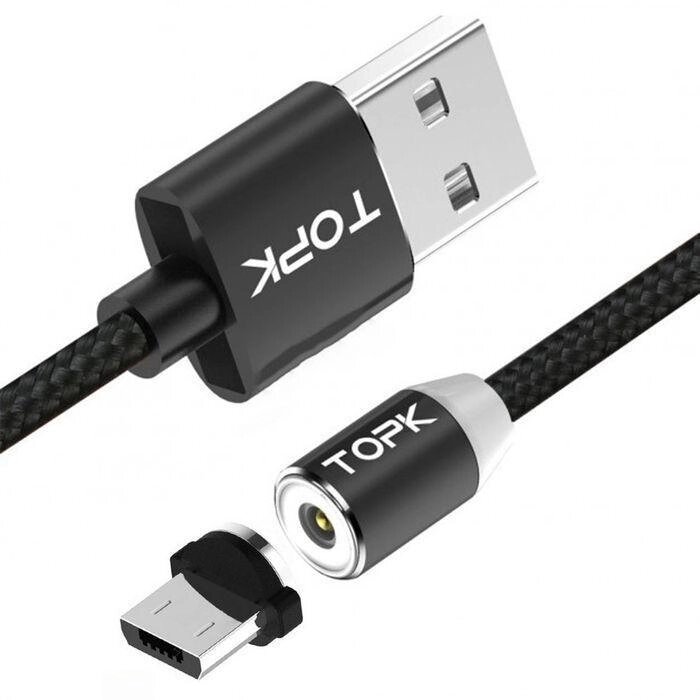 Магнітний кабель для заряджання Topk USB (TK17iVER2) MicroUSB Black від компанії ARTMOS - Інтернет магазин - фото 1