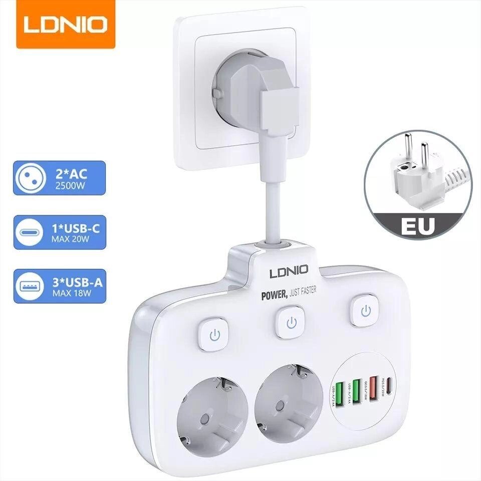 Мережевий фільтр LDNIO SC2435 зарядка 2500W 10A 2 220+3 USB+1 Type-C від компанії ARTMOS - Інтернет магазин - фото 1