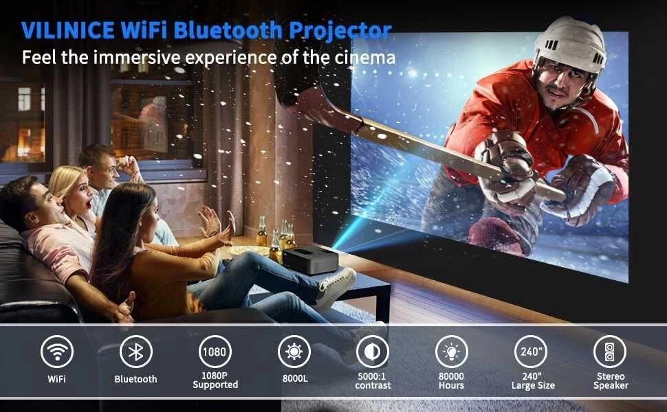 Міні проектор VILINICE Vl208 7500L Bluetooth WiFi 1080P та 240 дюймів від компанії ARTMOS - Інтернет магазин - фото 1