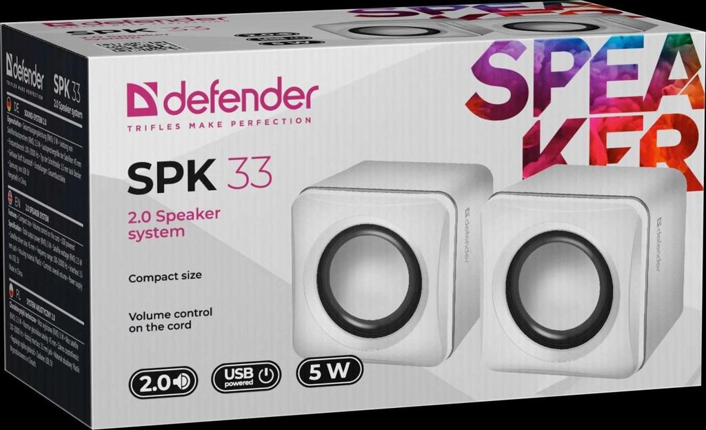 Нові Колонки 2.0 система Defender SPK 33 білий, 5 Вт, харчування від USB від компанії ARTMOS - Інтернет магазин - фото 1