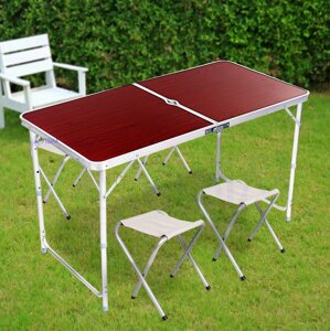 Розкладний стіл для пікніка з 4 стільцями Folding Table коричневий