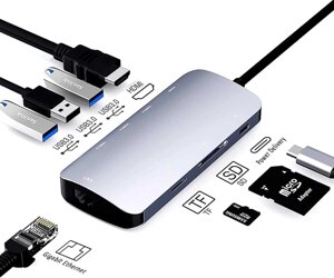 Багатопортовий адаптер USB C Ethernet, Gigabit Ethernet 8-in-1