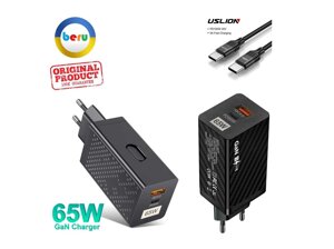 Швидке заряджання 65W + Кабель Зарядний пристрій для ноутбука смартфона