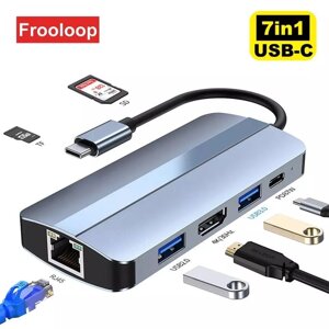 USB Hub Хаб MacBook Ноутбук 7в1 TypeC - Ethernet HDMI USB TypeC (№13