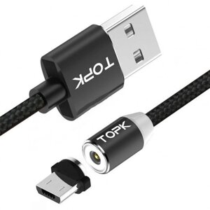 Магнітний кабель для заряджання Topk USB (TK17iVER2) MicroUSB Black