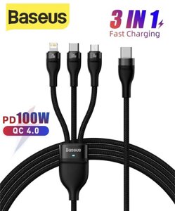 Кабель Baseus Flash 100W Type-C Lightning Micro USB зарядка iphone