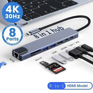 USB Hub Хаб Перехідник для MacBook Ноутбук TypeC USB. 30 Ethernet HDMI