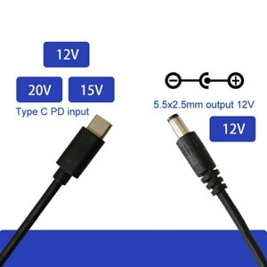 3А 12V USB С / Туре-C to dc PD Кабель для роутера від повірбанку, 1м