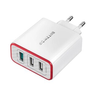 Зарядний пристрій BlitzWolf BWPL2 3 USB порту 30 W QC3.0 White