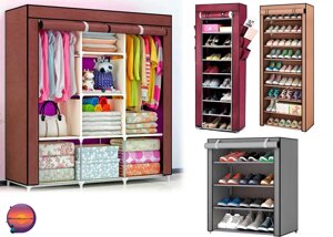 Складна тканинна шафа 3 секції, полиця для взуття на 8 Storage Wardrobe