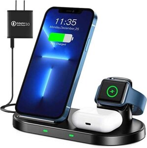 Бездротова зарядна станція 3в1 для iPhone/AppleWatch/AirPods чорна