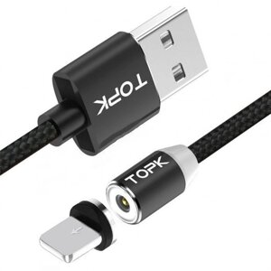 Магнітний кабель для заряджання Topk USB (TK17iVER2) Llightning Black