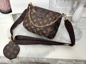 Сумка Louis Vuitton клатч 3 в 1 Луї Вітон коричнева шкіряна