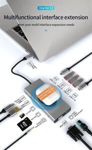 USB Hub 13в1 MacBook Ноутбук TypeC- TypeC PD USB HDMI VGA RJ45№14