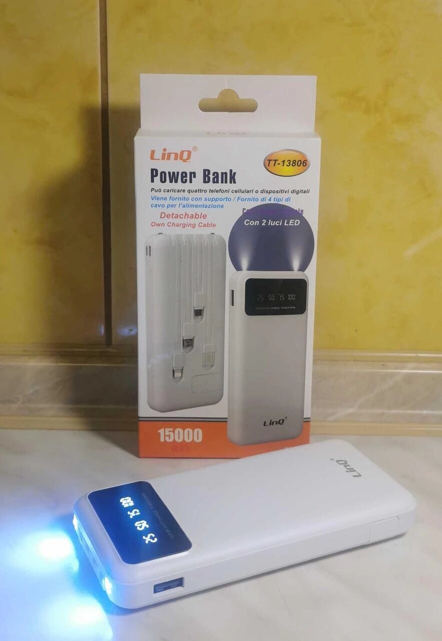 Портативний акумулятор із ліхтариком LinQ TT-13806 15000 mAh (новий) від компанії ARTMOS - Інтернет магазин - фото 1