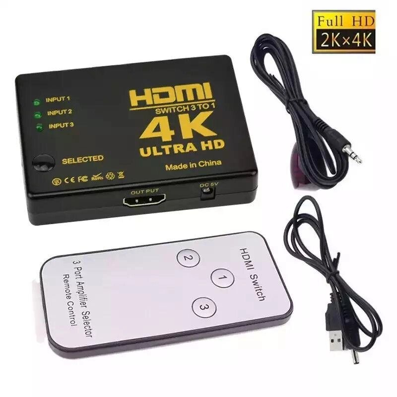 Розгалужувач кабелю HDMI 4K. відео перемикач, адаптер, 3 входи, IR від компанії ARTMOS - Інтернет магазин - фото 1