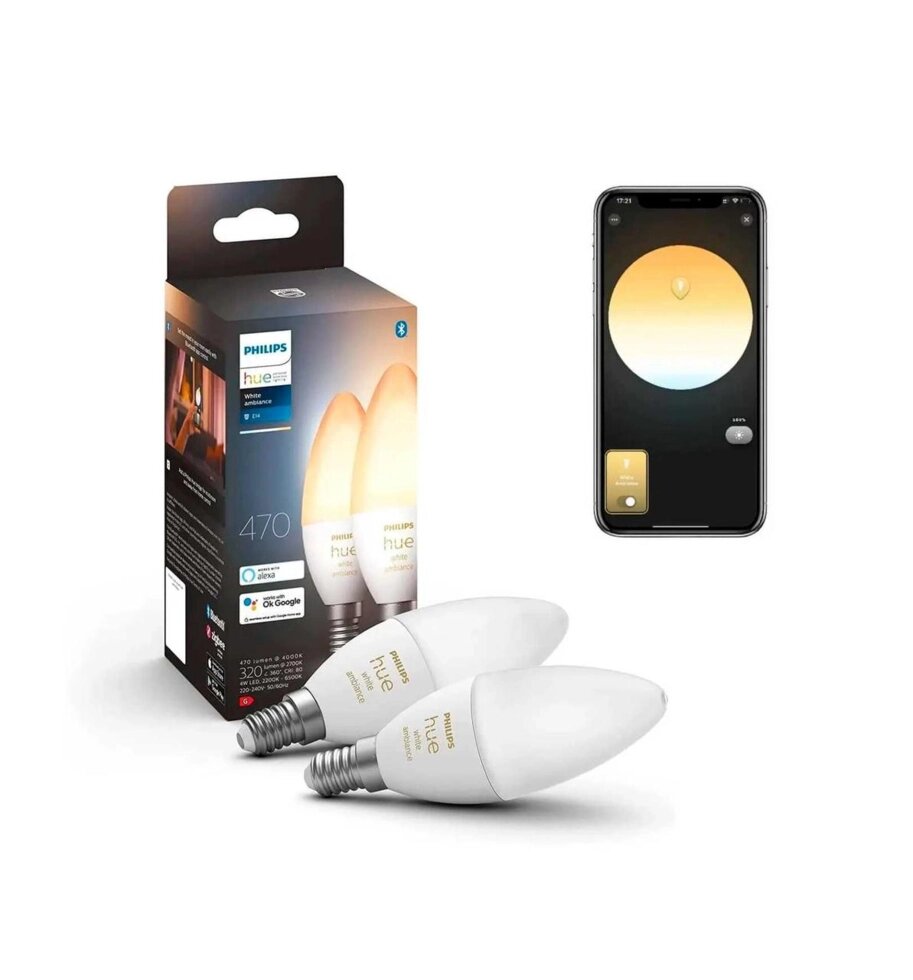 Розумна світлодіодна лампочка Philips Hue White Ambiance E14 2шт. від компанії ARTMOS - Інтернет магазин - фото 1