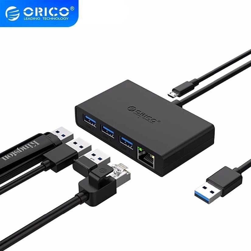 USB Ethernet адаптер Gigabit RJ45 + хаб USB 3.0 Orico Гарантія! від компанії ARTMOS - Інтернет магазин - фото 1