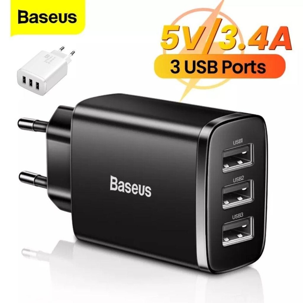 Зарядний Baseus 17W Compact 3USB мережеве зарядка кабель iphone xiaomi від компанії ARTMOS - Інтернет магазин - фото 1