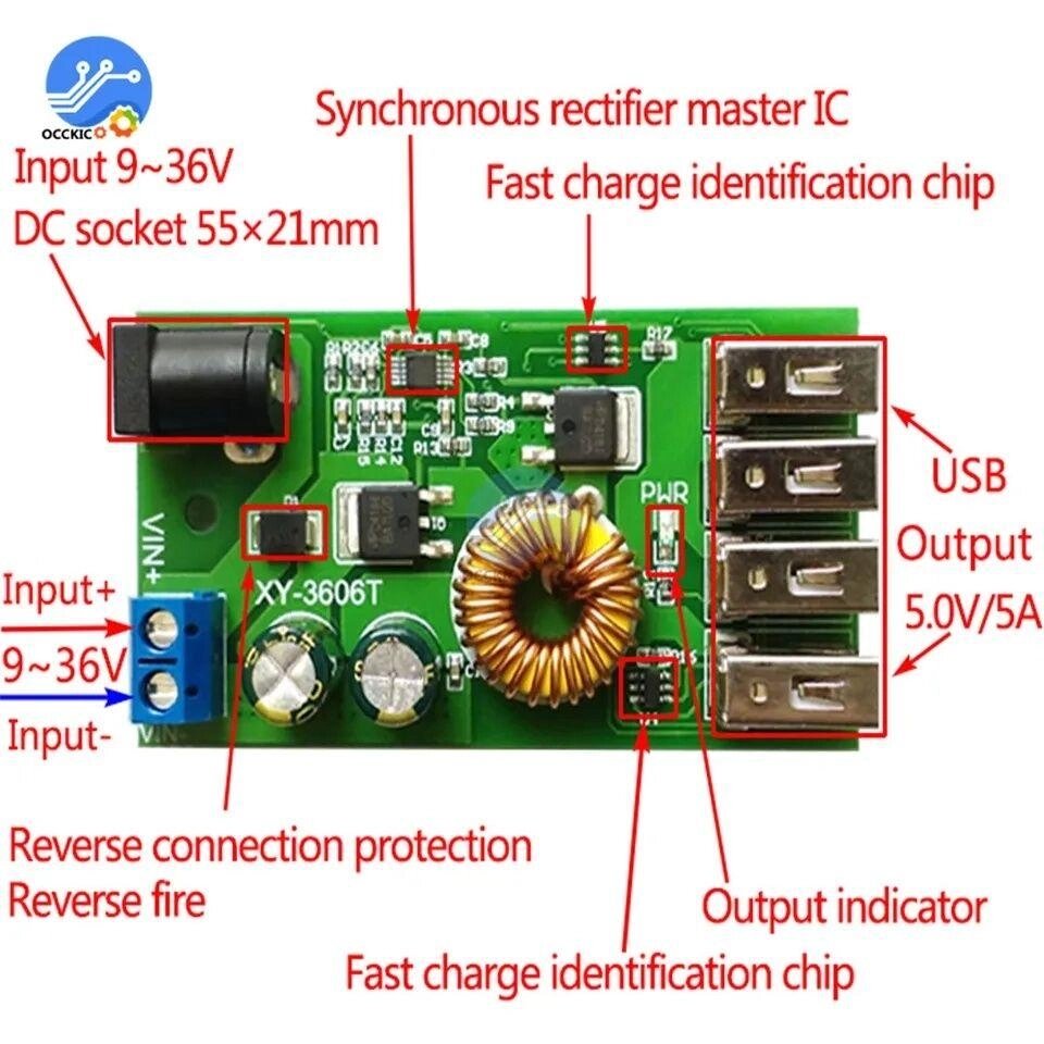 Знижуючий модуль, перетворювач харчування, зарядка 4 USB. 5Aмпер від компанії ARTMOS - Інтернет магазин - фото 1