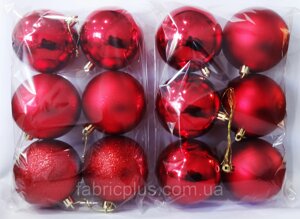 Новогодние шары 8 см красные (набор 6 шт)
