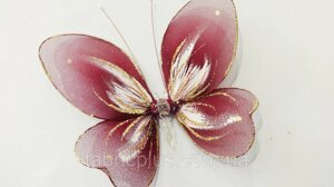 Бабочка декоративная на булавке средняя бордо