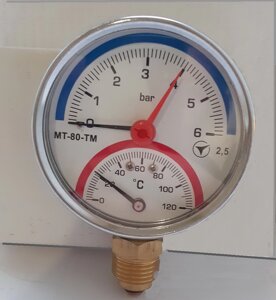 Термоманометр МТ-80-ТМ радіальний від 0 до 4, 6, 10, 16, 25 bar