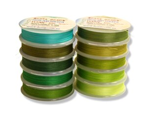 Нитки для бісеру TYTAN кольорові набір 10шт №2500/0.1мм/100м: Мікс зелено-оливковий