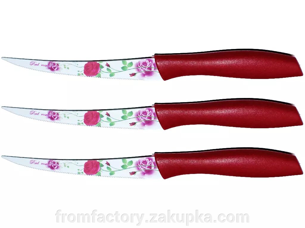 Ножи кухонные металлокерамика цветные лезвия с зубчиками набор 3шт ##от компании## Торговая Марка "FromFactory" - ##фото## 1