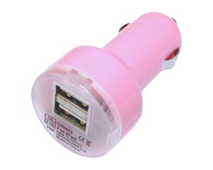 Автомобільна зарядка в прикурювач 2 USB/2.1A/1A: Рожевий