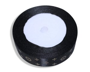 Стрічка атласна візерунок 2.5см/23м: Чорна