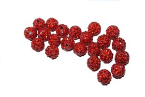 Шарики для браслетів Шамбала зі стразами 10мм: Червоний