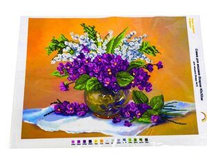 Схема для вишивання бісером на габардині/атласі з підклеєним флізеліном 40х30см/А3:І-3020 (Букет фіалок)