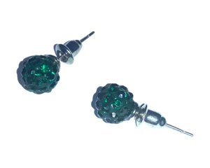 Сережки зі стразами Шамбала гвоздики темно-зелені Ø7мм/2шт