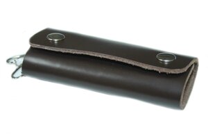 Ключниця шкіряна натуральна гладка на 4 карабіни/11х4.5см: Коричневий