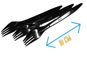 Вилка одноразова столова пластиковая чорна 18см