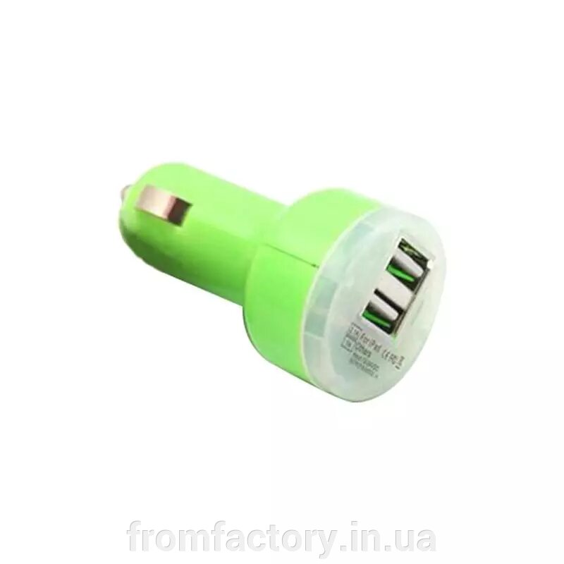 Заряджання автомобільне в прикурювач 2 USB/2.1A/1A: Салатовий - роздріб