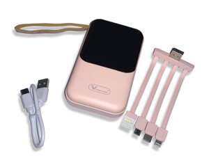 Power Bank Viaking Y148 10000 мАч портативний акумулятор зі світлодіодним дисплеєм ліхтариком і 4 кабелями : Персиковий