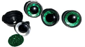 Глазки для іграшок блискучі з кріпленням 10шт/14мм: Зелений