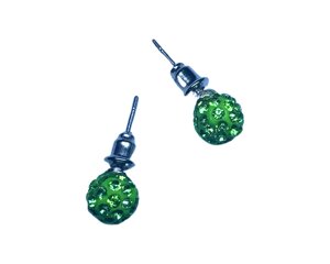 Сережки зі стразами Шамбала гвіздочки зелені Ø7мм/2шт