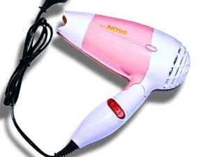Фен дорожній розкладний для волосся з насадкою NOVA NV-662/1000W/13см/17см: Рожевий