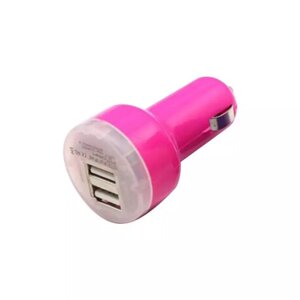 Зарядка автомобильная разные цвета 2 USB/2.1A/1A: Малиновый