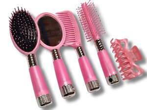 Гребінець набір пластиковий 5 предметів: Рожевий