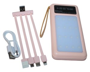Power Bank Viaking Y158 10000 мАч портативний акумулятор з прожекторною панеллю та 4 кабелями : Персиковий