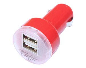 Автомобільна зарядка в прикурювач 2 USB/2.1A/1A: Червоний